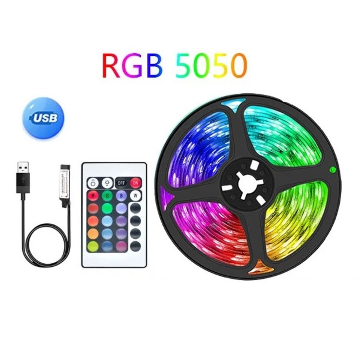 GENERICO - Cinta tira tipo LED USB 5M RGB con Control Remoto