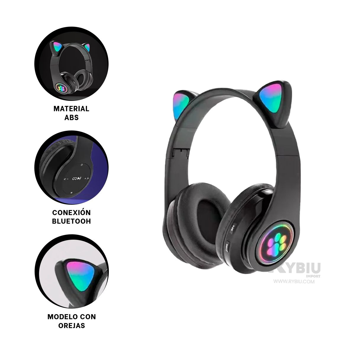 RYBIU IMPORT - Auriculares Comodos Tipo Gato en Negro Y+Gift MiniAgenda