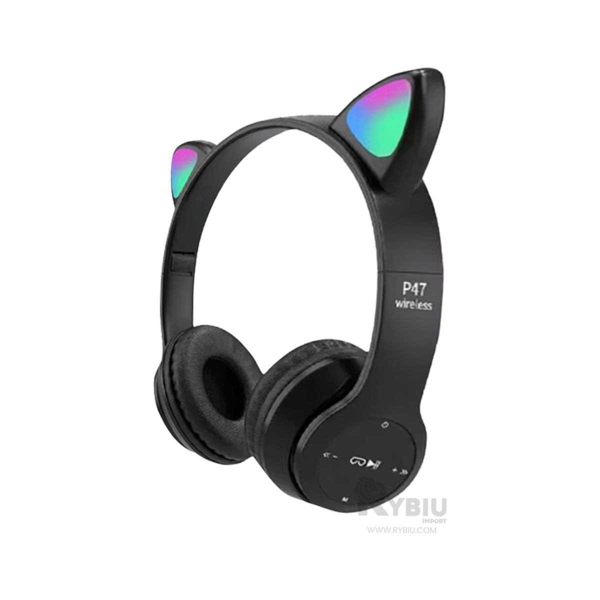 RYBIU IMPORT - Auriculares Felino con Luces Tono Negro Y+Regalo Stickers