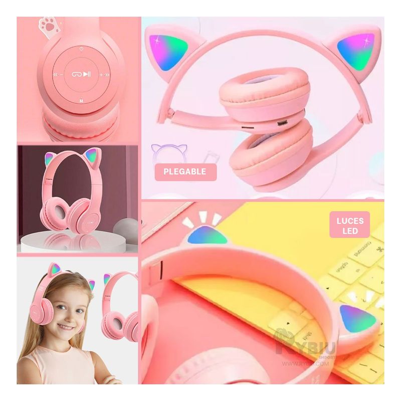 RYBIU IMPORT - Auriculares Comodos Tipo Gato en Rosado Y+Gift MiniAgenda