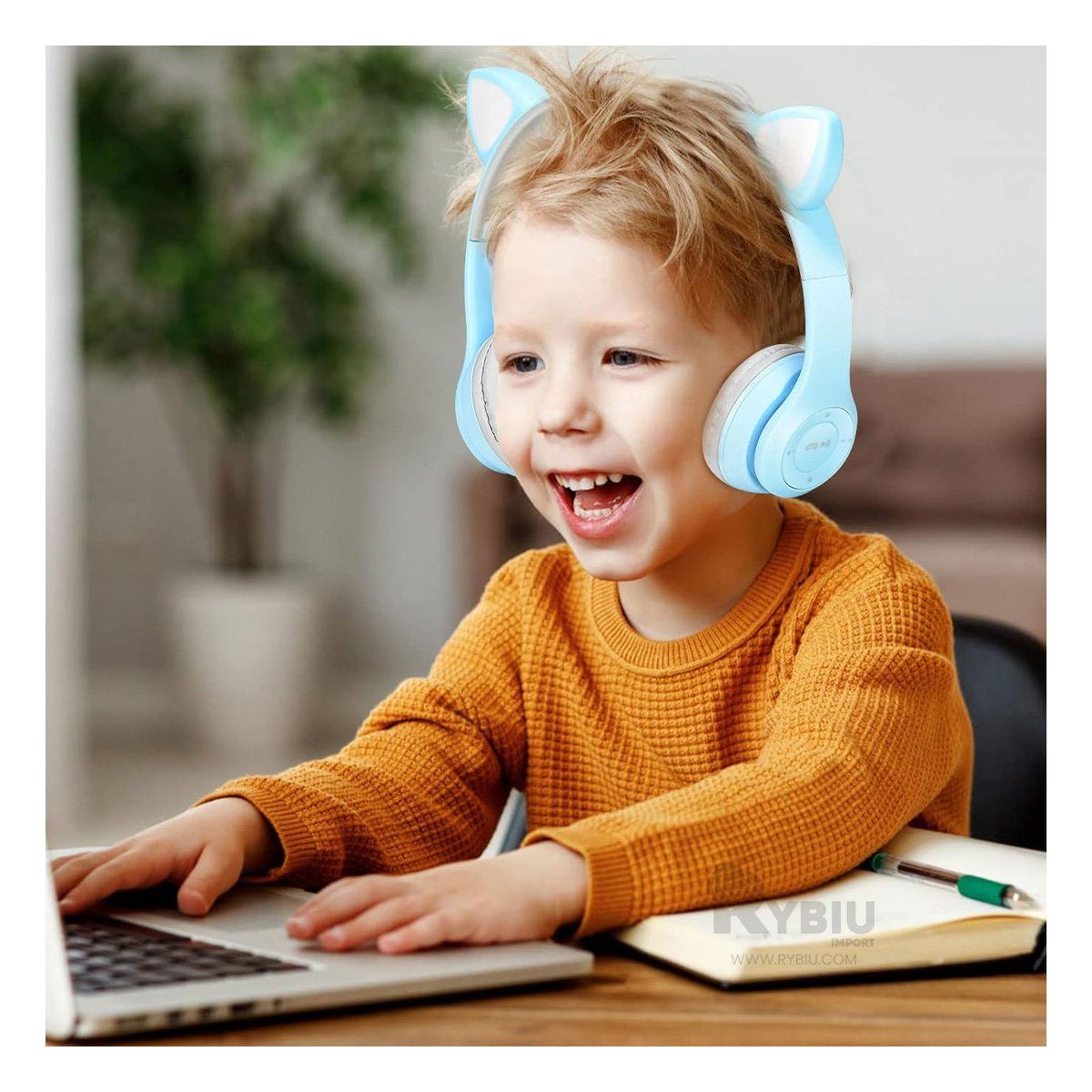 RYBIU IMPORT - Orejeras Funcional con Buen Sonido Celeste Y+Ligas de Regalo