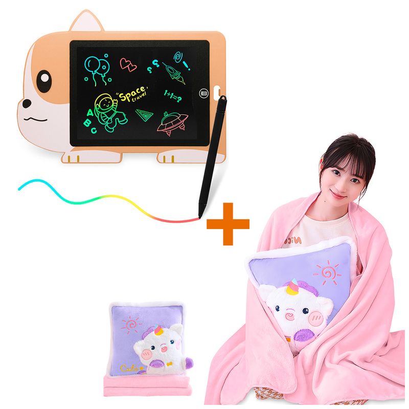 KELLER - Almohada con Manta 2en1 Unicornio P63 Y Pizarra LCD CR HD2