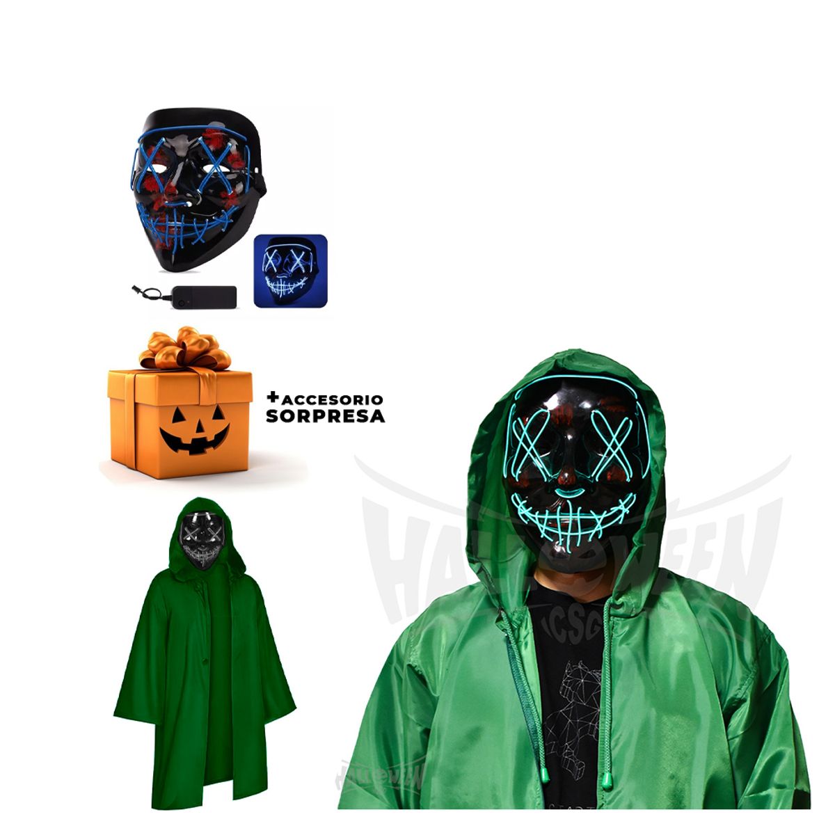 GENERICO - Disfraz Completo Máscara Led Colors Talla M Halloween