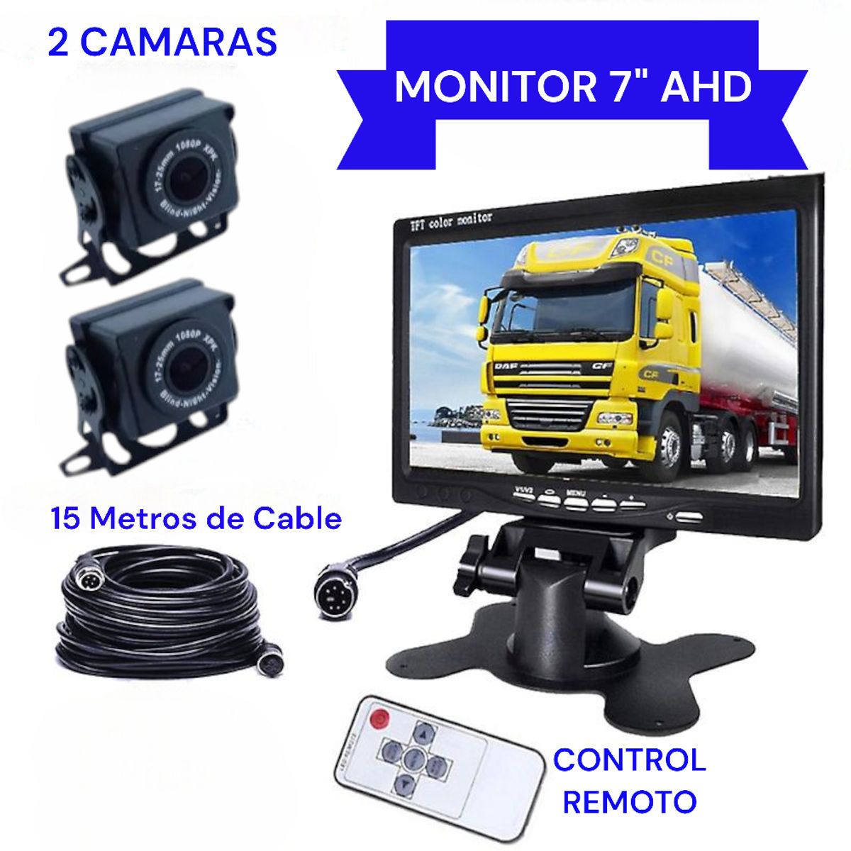 BLACK HAWK - Pantalla Monitor 7 Pulgadas HD 2 Salida, Camión ,Ómnibus Con Cámaras