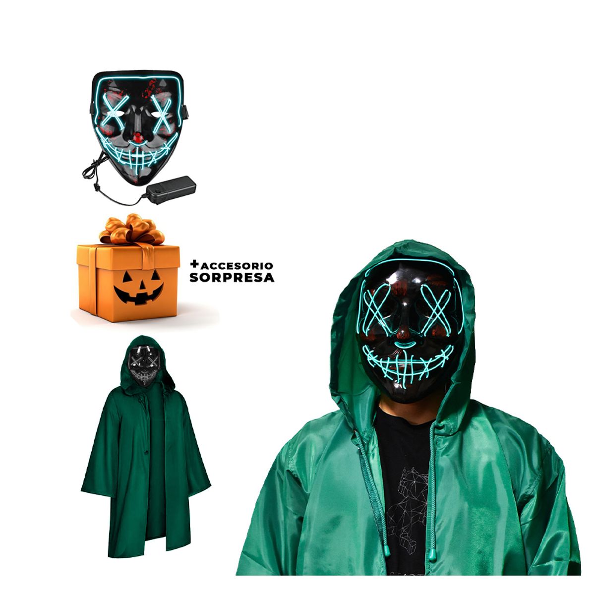 GENERICO - Disfraz Completo Máscara Led Colors Talla L Jade Halloween