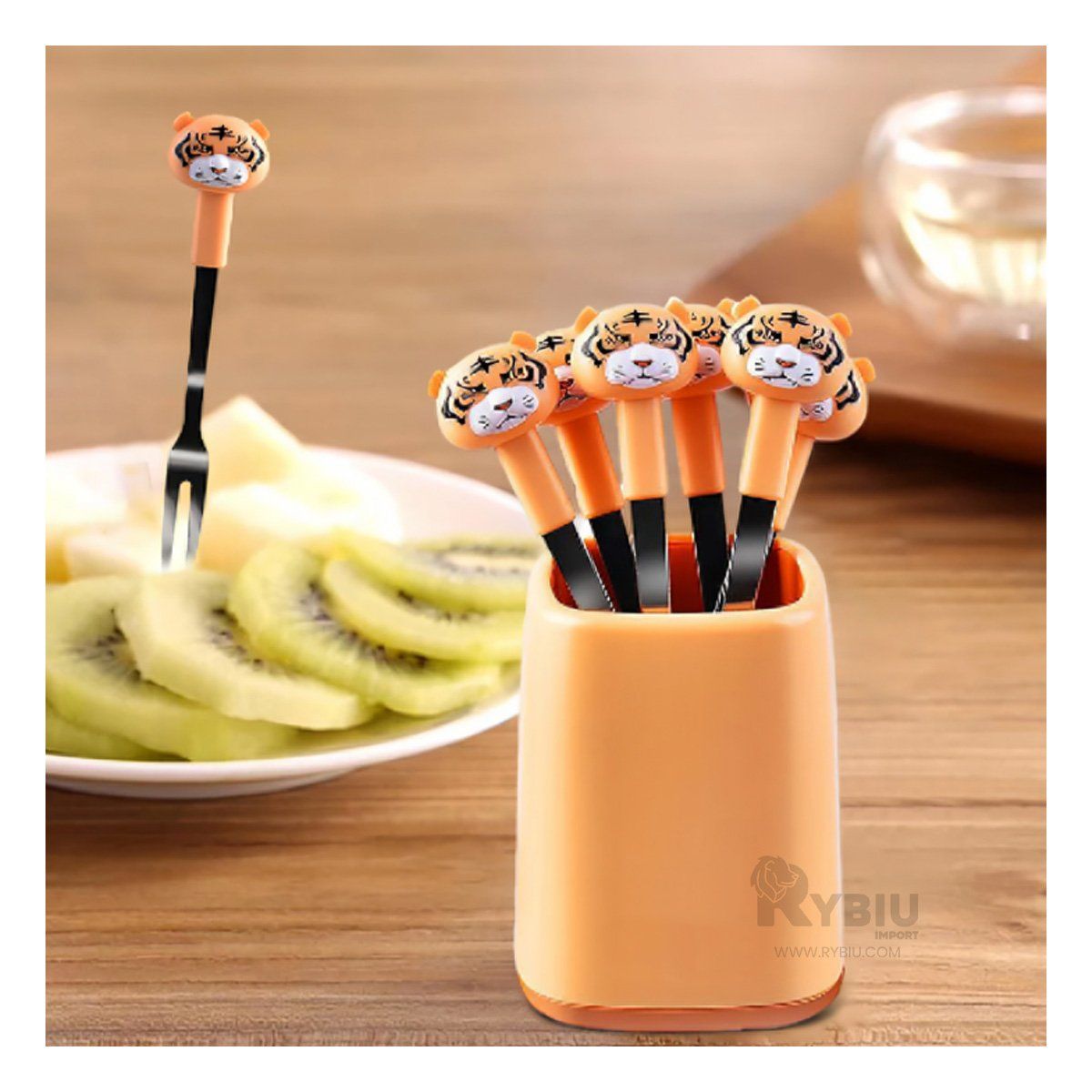 GENERICO - Tenedor Animado en Anaranjado Y+Regalo Ligas para Peinar