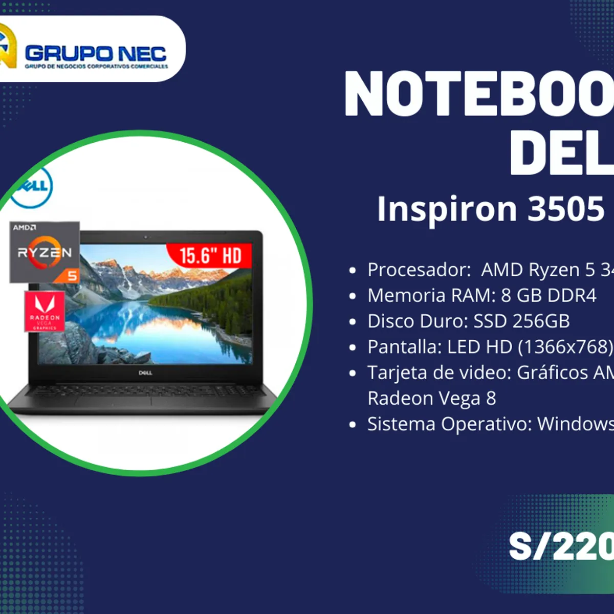 DELL - Notebook Dell Inspiron 3505 AMD Ryzen 5 3450U