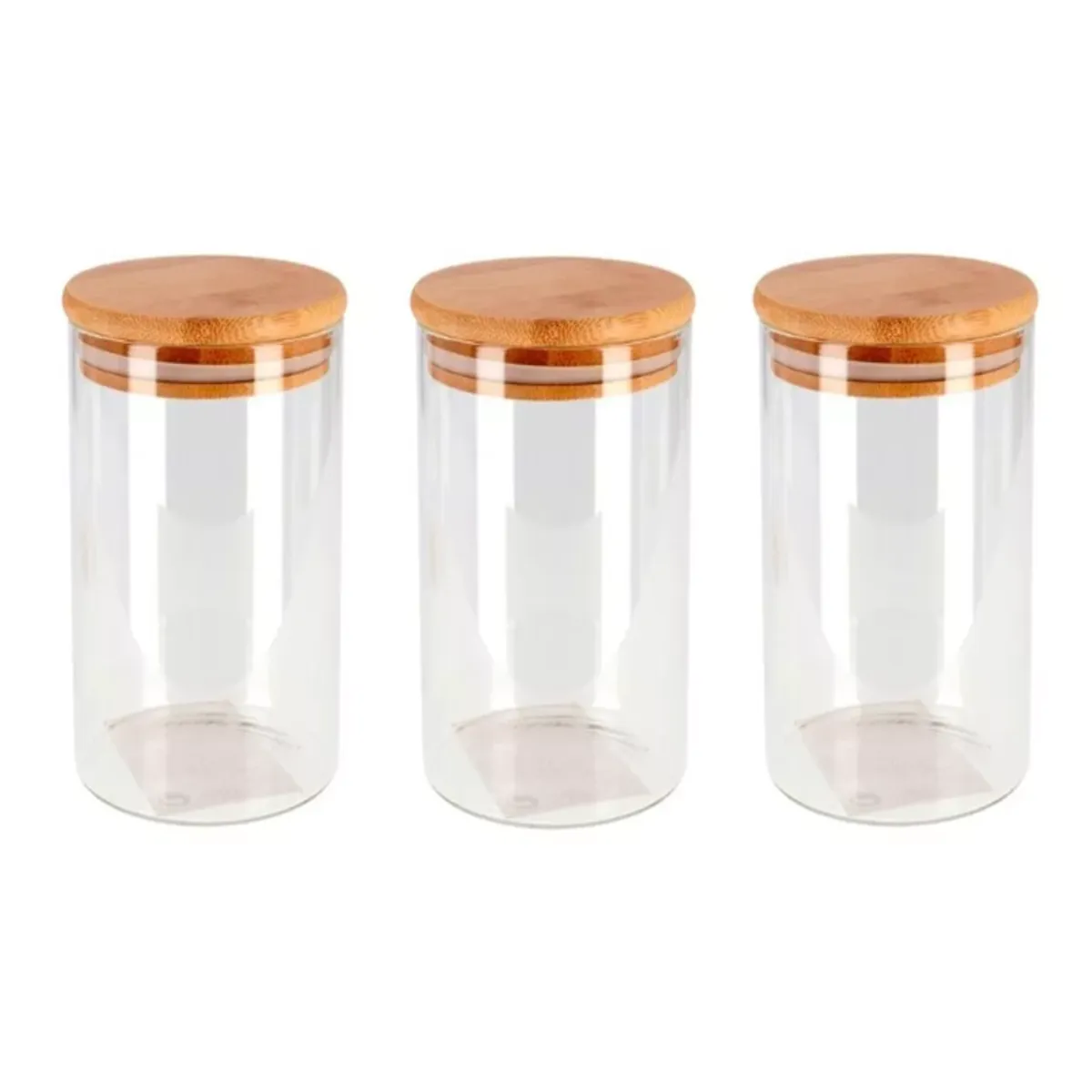 GENERICO - Set x 3 Frascos de Vidrio Con Tapa de Bambú.