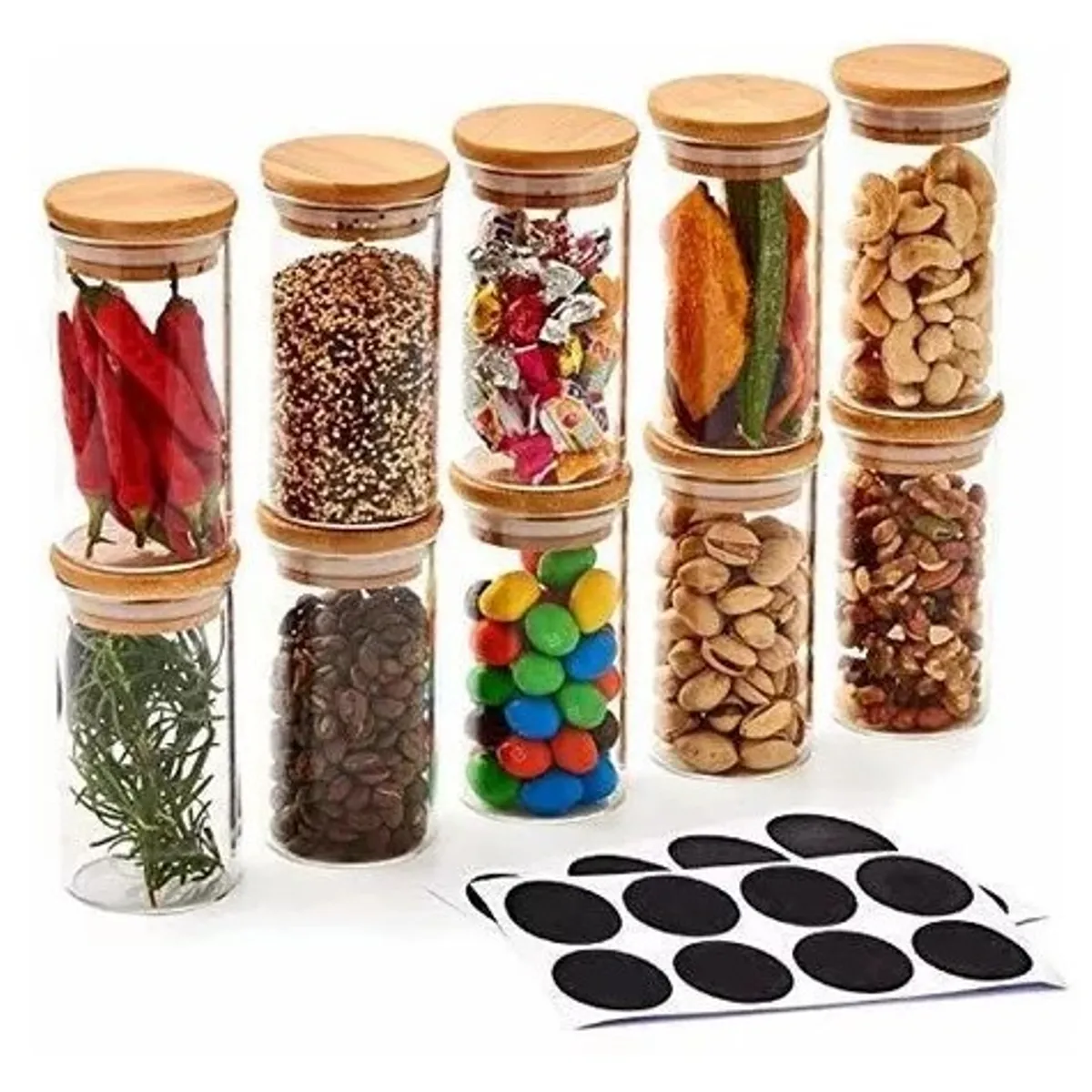 GENERICO - Set x 3 Frascos de Vidrio Con Tapa de Bambú.