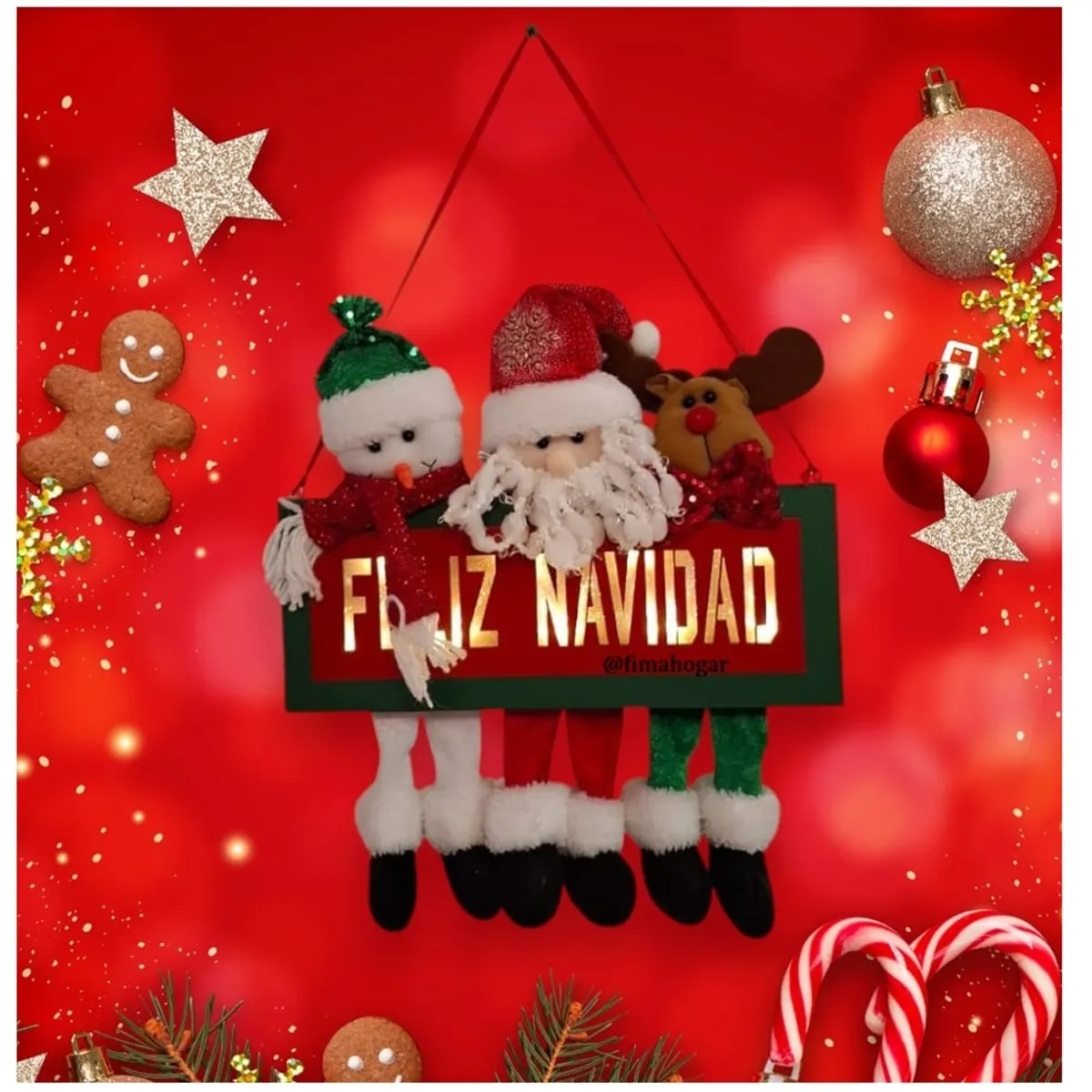 GENERICO - Adorno Letrero De Navidad con Luz Led Papa Noel Reno Y Nieve Rojo