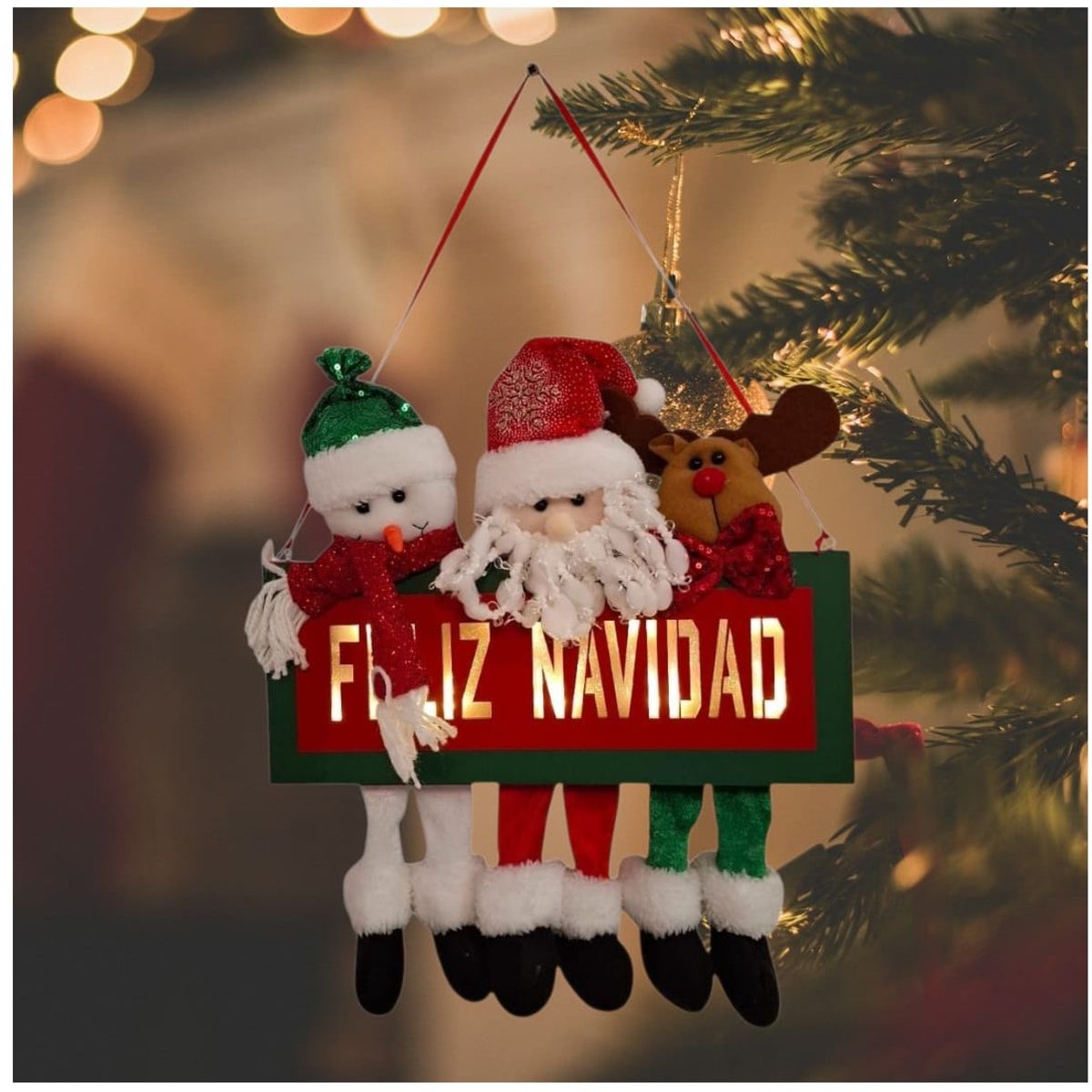 GENERICO - Adorno Letrero De Navidad Luz Led Papa Noel Reno Y Nieve vr