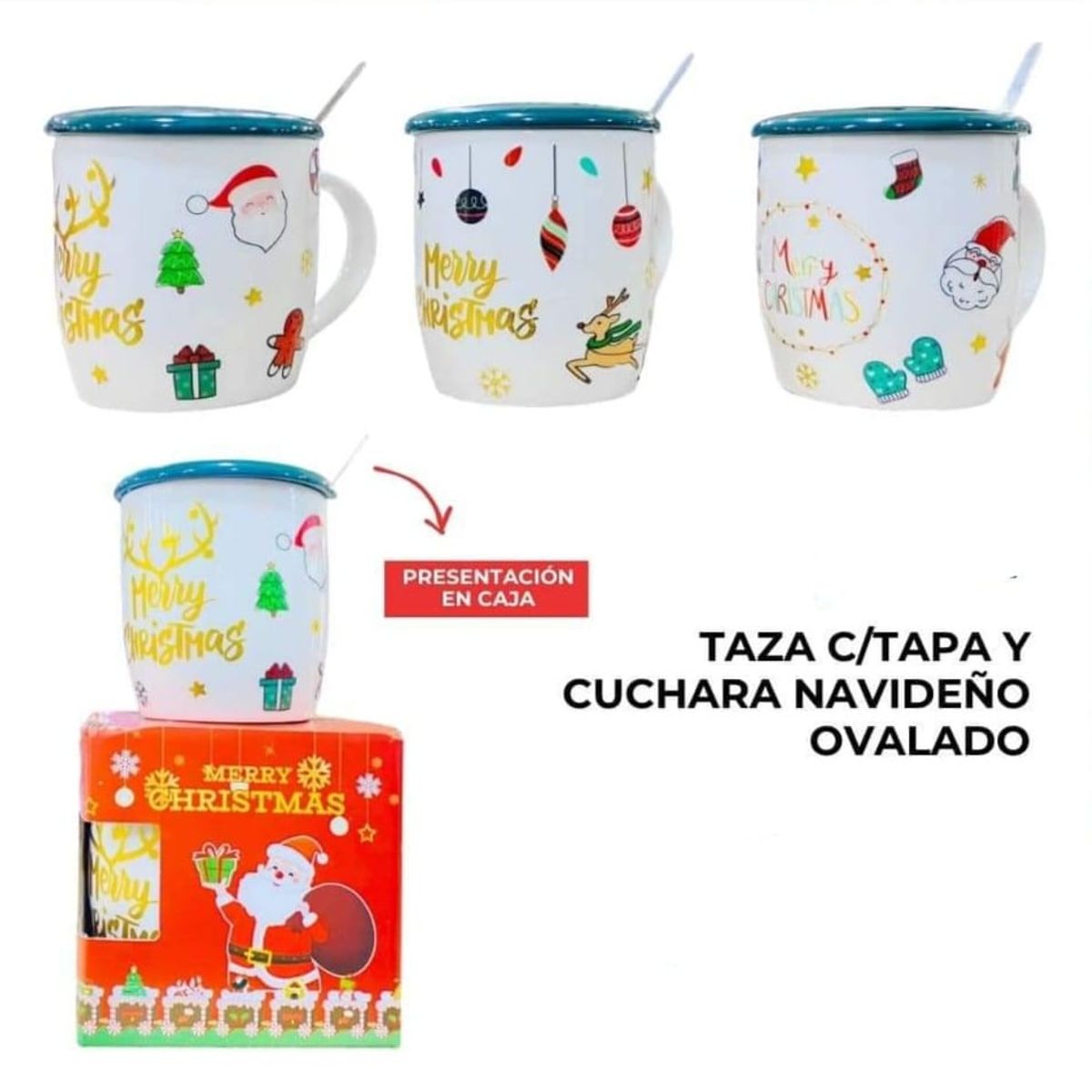 GENERICO - TAZA CTAPA Y CUCHARA NAVIDEÑA CIRCULAR - UNIDAD
