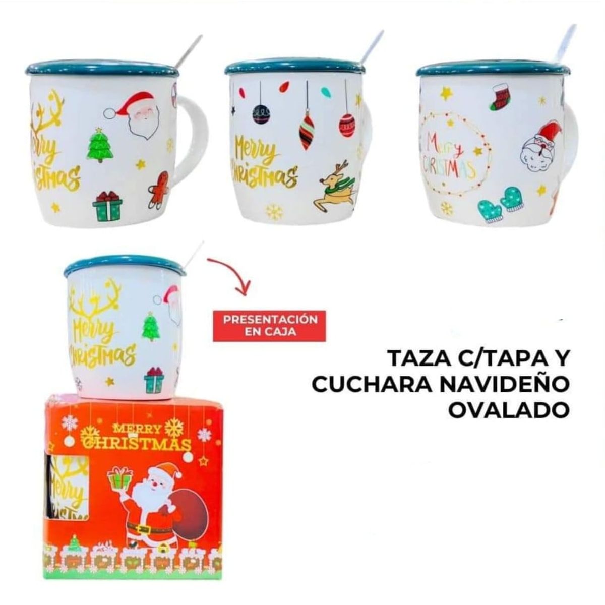 GENERICO - TAZA CTAPA Y CUCHARA NAVIDEÑA CIRCULAR - UNIDAD