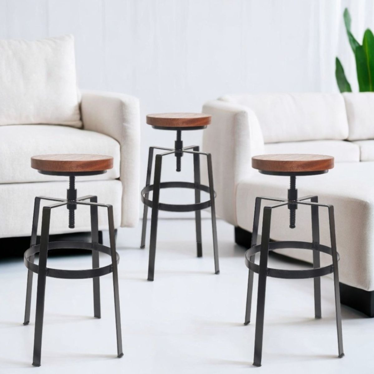 GENERICO - SET X3 Und Banco Bar de Metal Regulable Negro