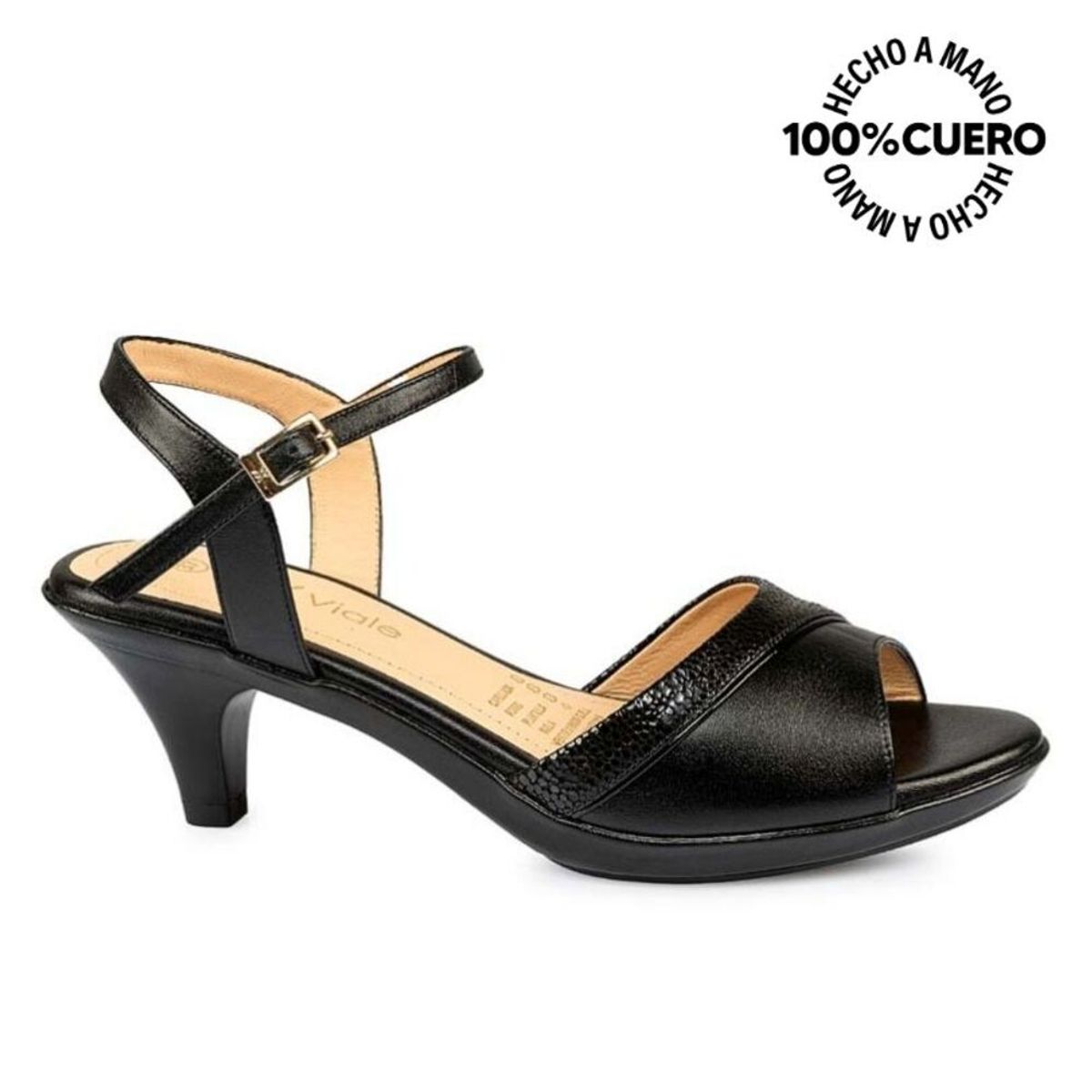 VIALE - Sandalia Dorsay Casual LINDA-2501 Negro Viale Cuero