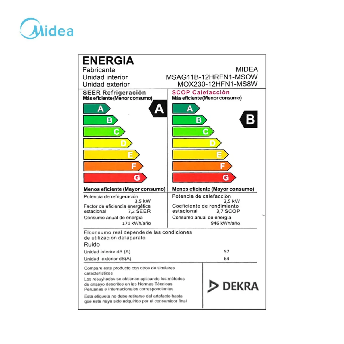 MIDEA - Aire Acondicionado Midea Split De 12000 BTUH Inverter FríoCalor