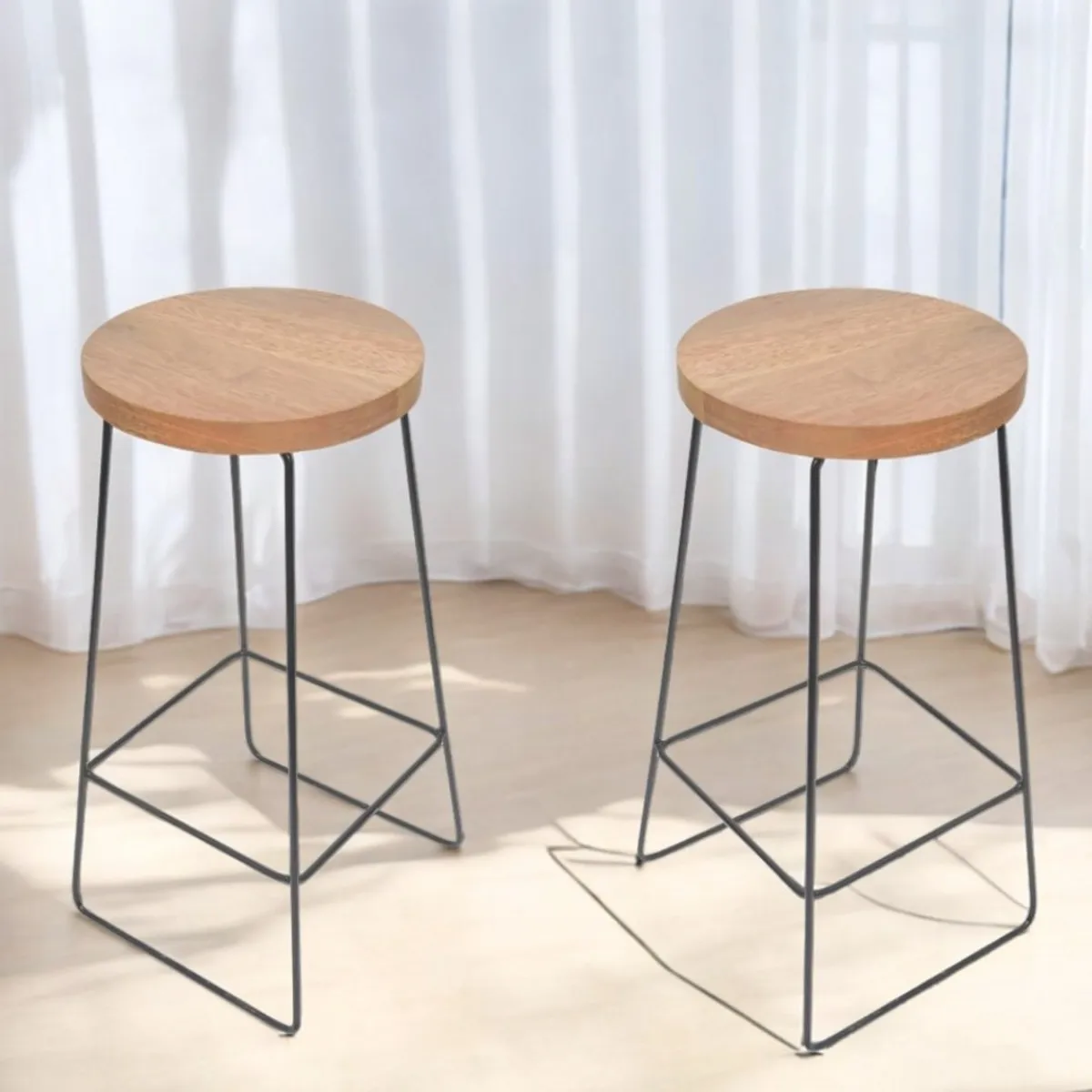 GENERICO - SET X3 Und Banco de Metal Fijo Boho Negro