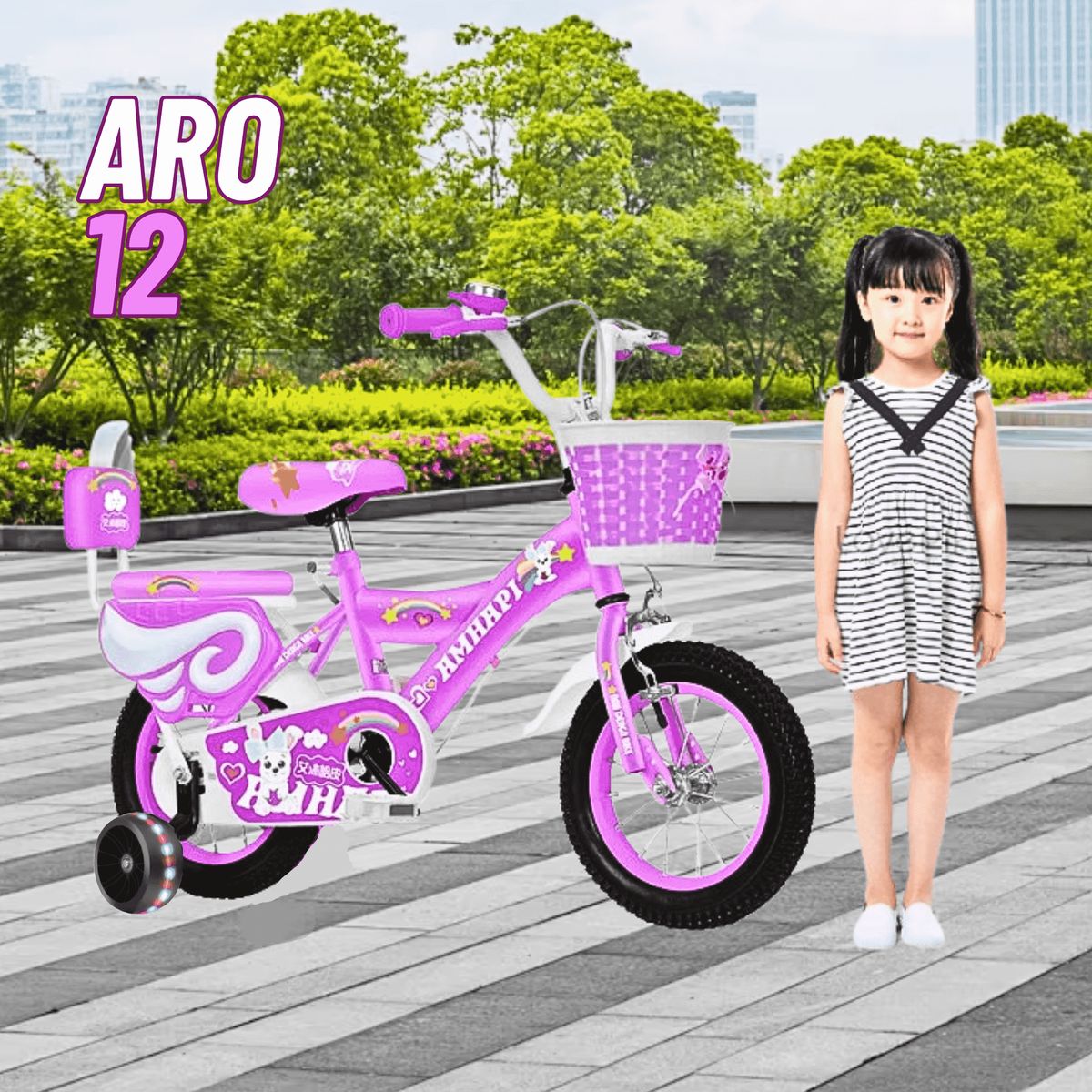 GENERICO - Bicicleta Infantil Aro 12 con doble asiento para niña