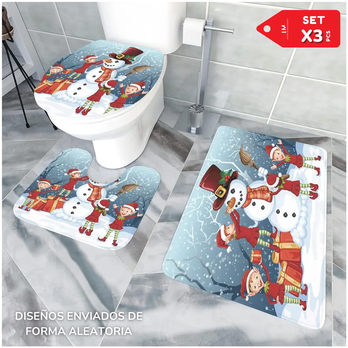 INSPIRA MARKET - Tapete de baño navideño con estampado para inodoro Juego x3 pcs