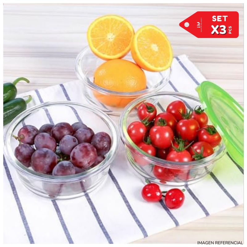 INSPIRA - Set de Táperes de Vidrio 550ml con Tapa Plástica Set x3 pcs