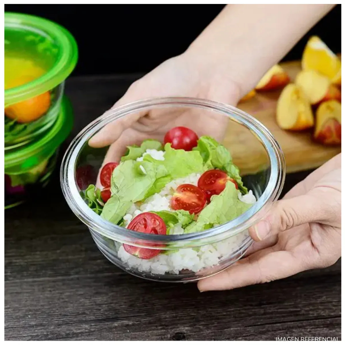 INSPIRA MARKET - Set de Táperes de Vidrio 550ml con Tapa Plástica Set x3 pcs