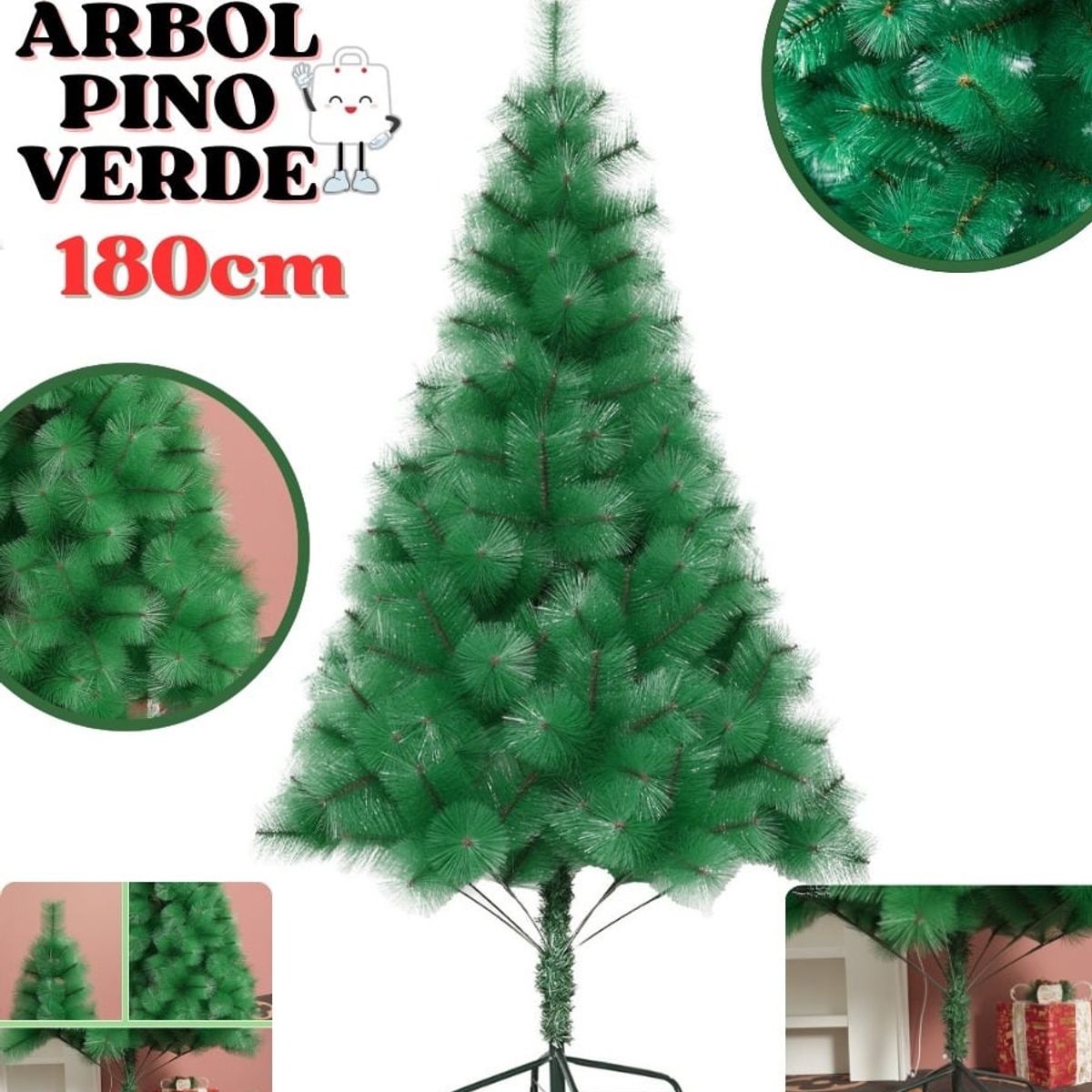 GENERICO - Arbol de navidad 180 cm de alto adorno navideño Pino Verde