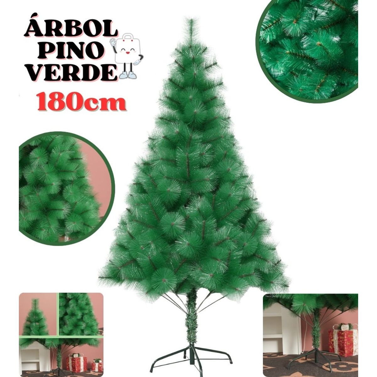 GENERICO - Arbol de navidad 180 cm de alto adorno navideño Pino Verde