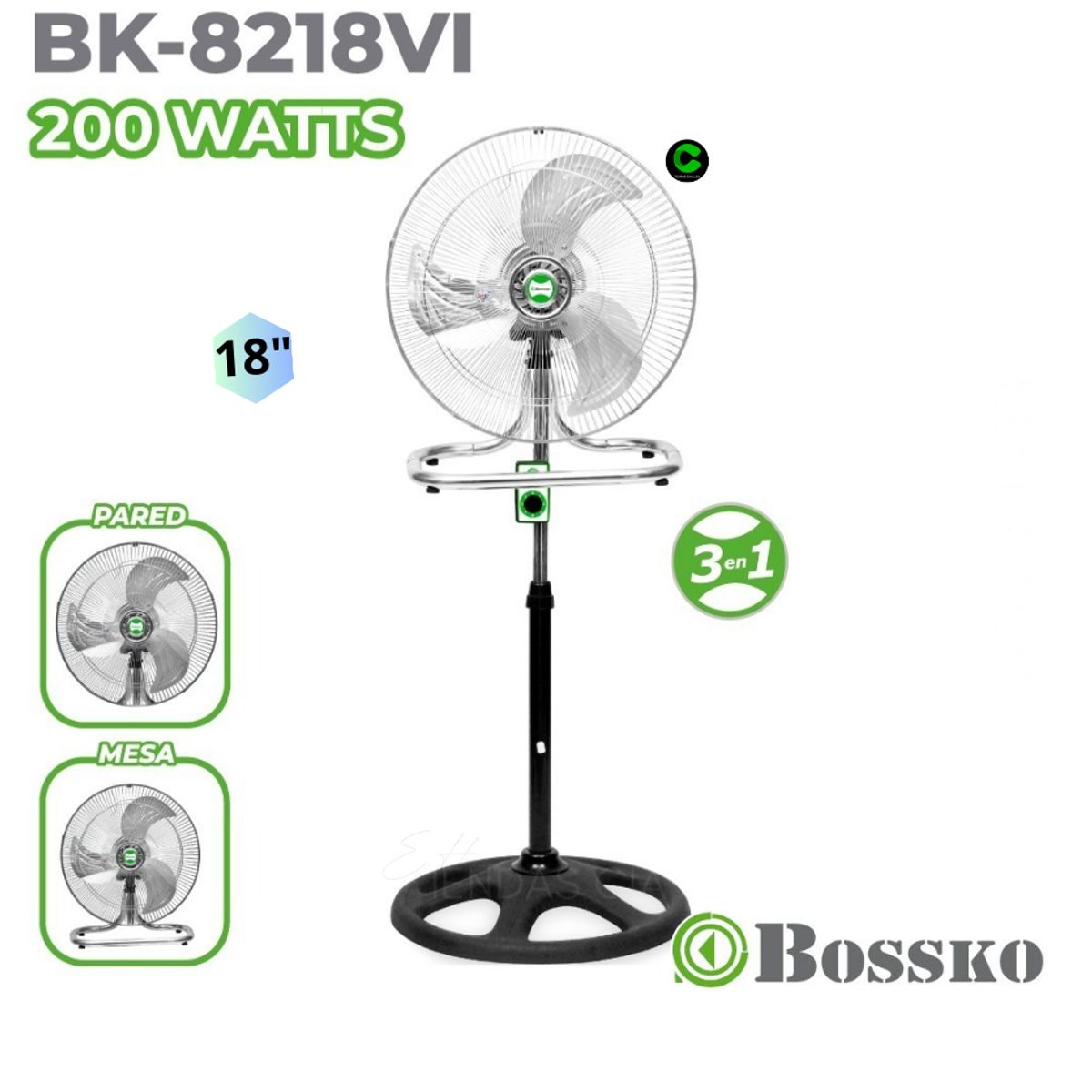 BOSSKO - VENTILADOR BOSSKO 3 EN 1 BK-8218VI / METAL
