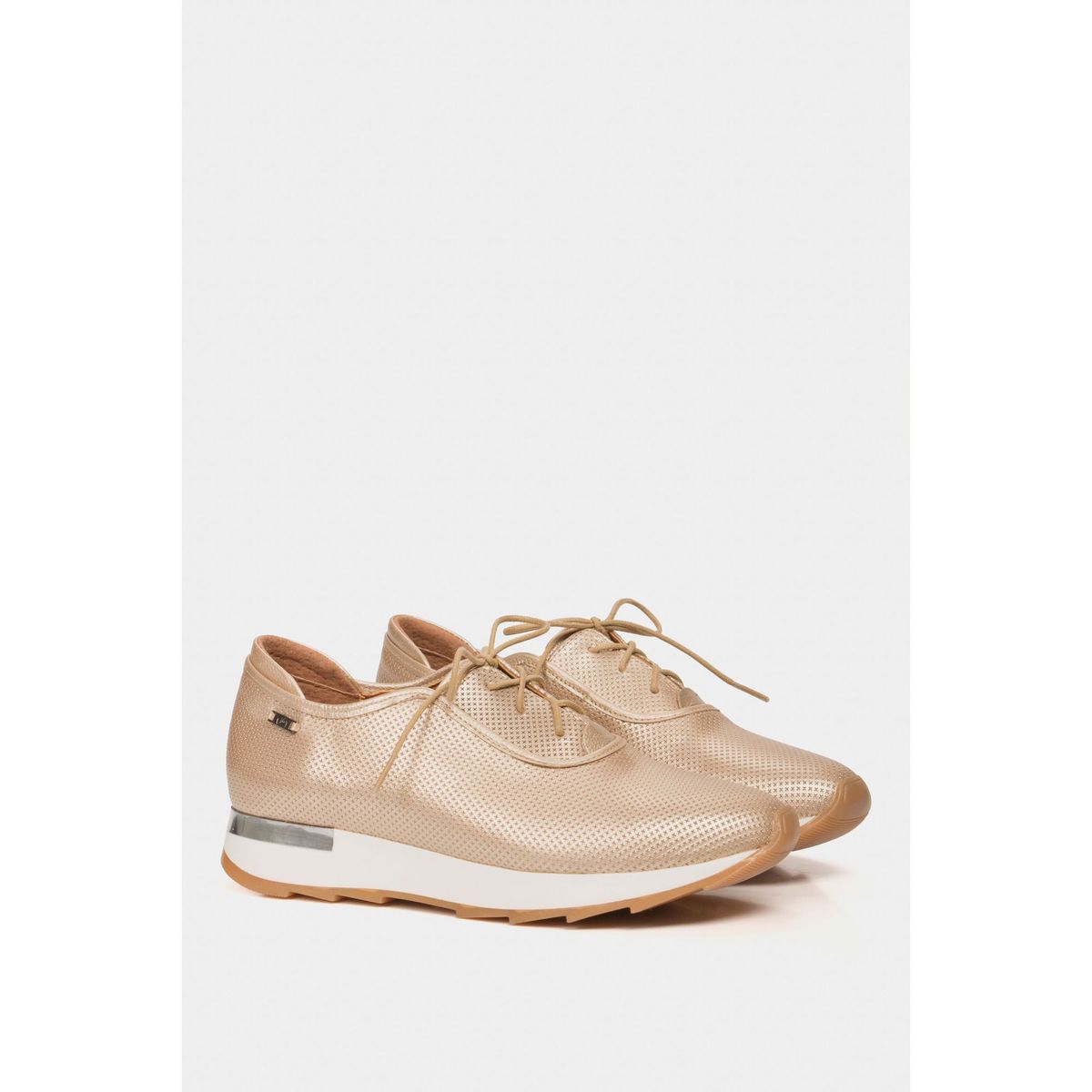 Velez - Vélez Zapatos Cordón Cuero Mujer Suela Deportiva Dorado