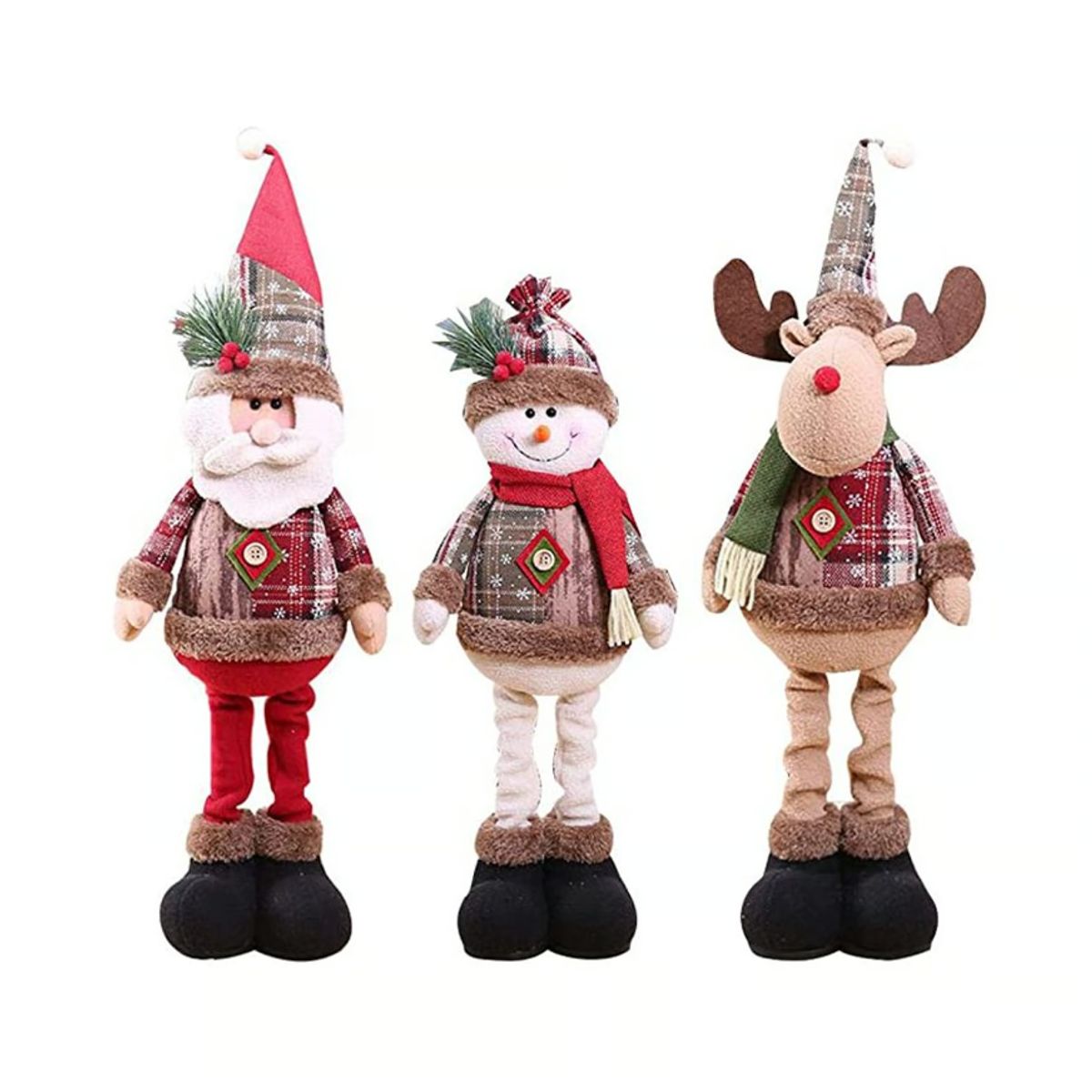 GENERICO - Pack 3 muñecos patilarga santa reno decoración navidad 45 cm