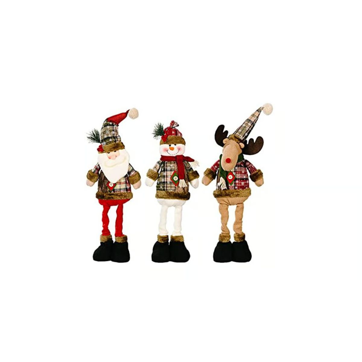 GENERICO - Pack 3 muñecos patilarga santa reno decoración navidad 45 cm