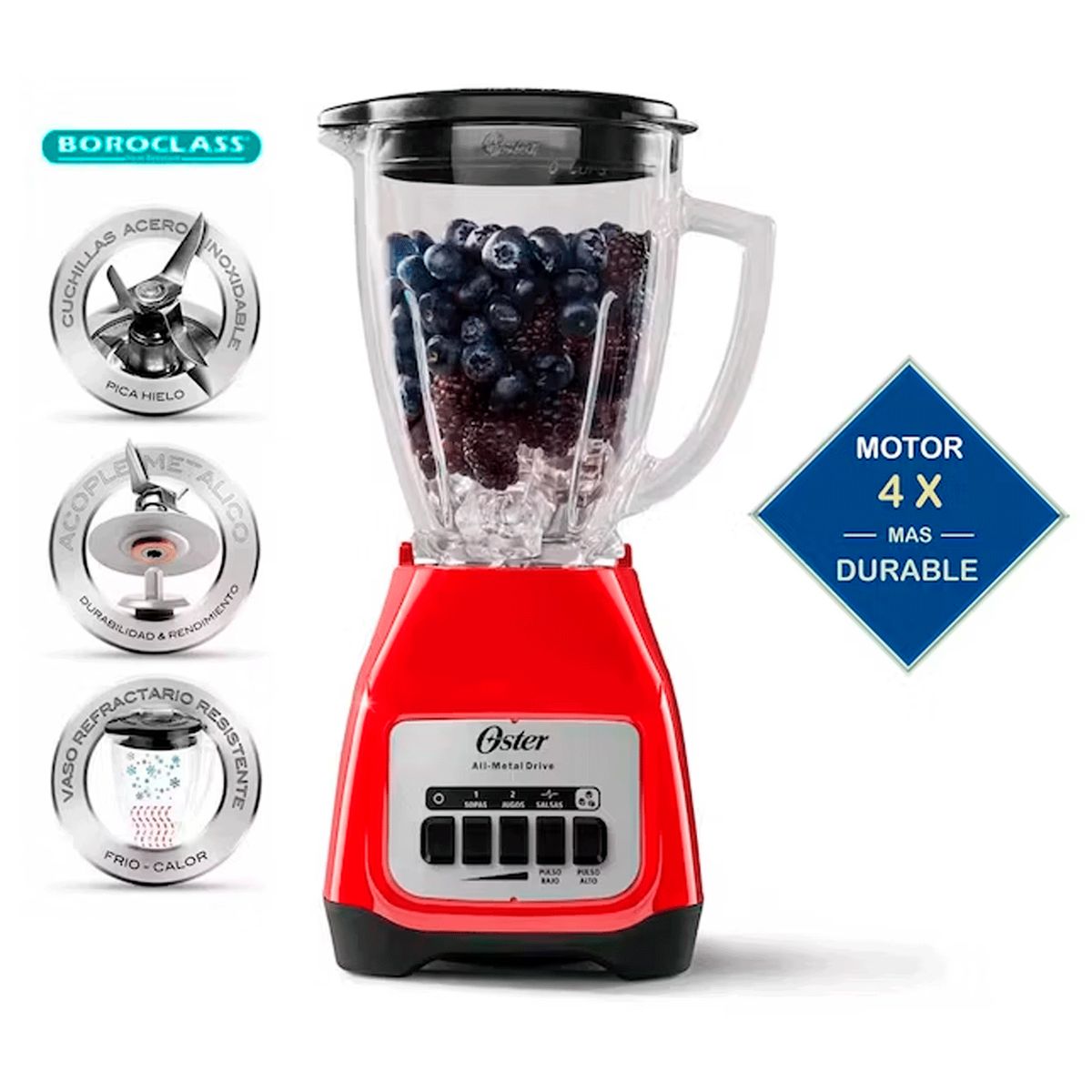 OSTER - Licuadora Oster de 1.5L con 550 watts – Rojo Kaliman BLSTKAG RPB 053