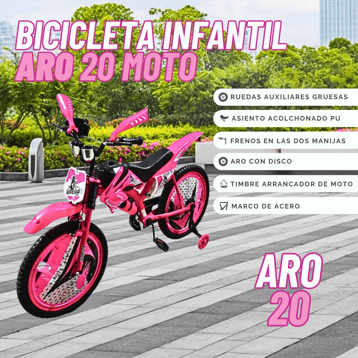 GENERICO - Bicicleta Infantil Aro 20 modelo Moto para niñas