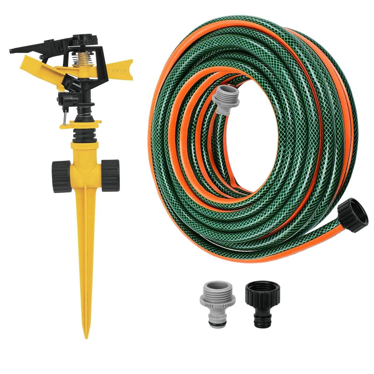 TRUPER - KIT regador aspersor mariposa estaca manguera de riego 10 metros,