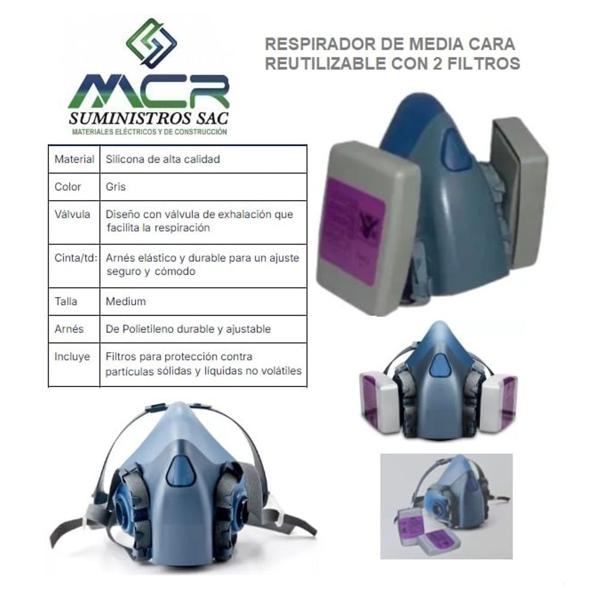 GENERICO - RESPIRADOR DE MEDIA CARA REUTILIZABLE CON 2 FILTROS