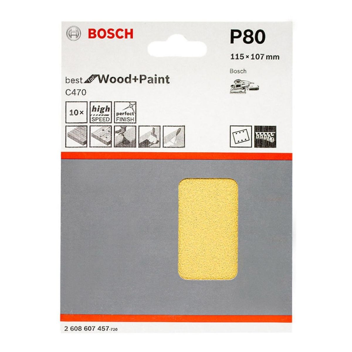 BOSCH - Lija para Orbital 1/4 Pliego Grano 80 10 und Bosch 2608.607.457-000
