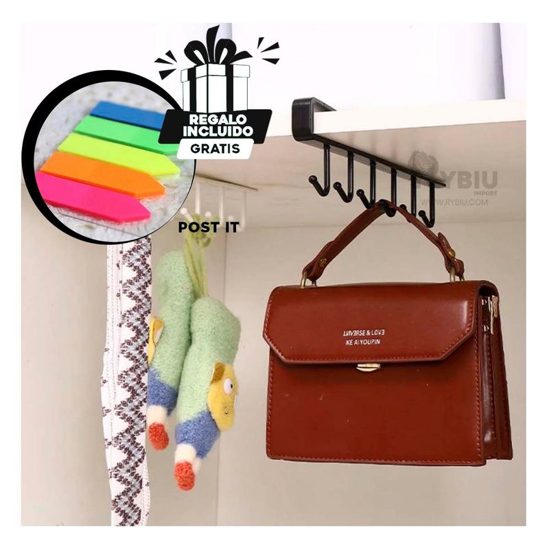 RYBIU IMPORT - Ganchero para Colgar Tazas en Tono Negro Y+Post-it Adhesivos