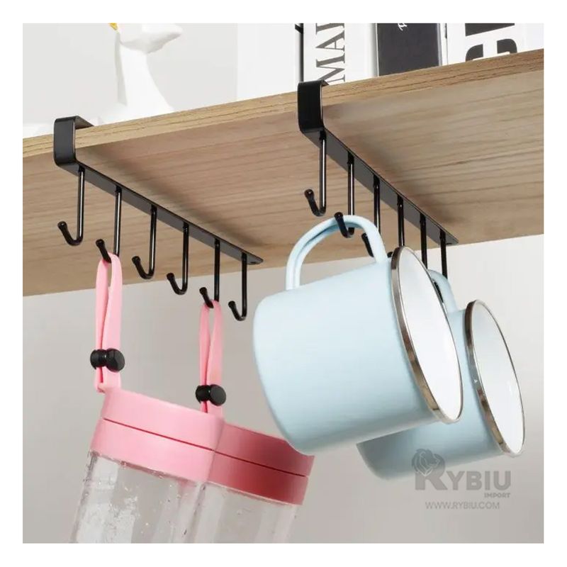 RYBIU IMPORT - Ganchero Idoneo para Tazas Negro Y+Regalo Ligas para Peinar