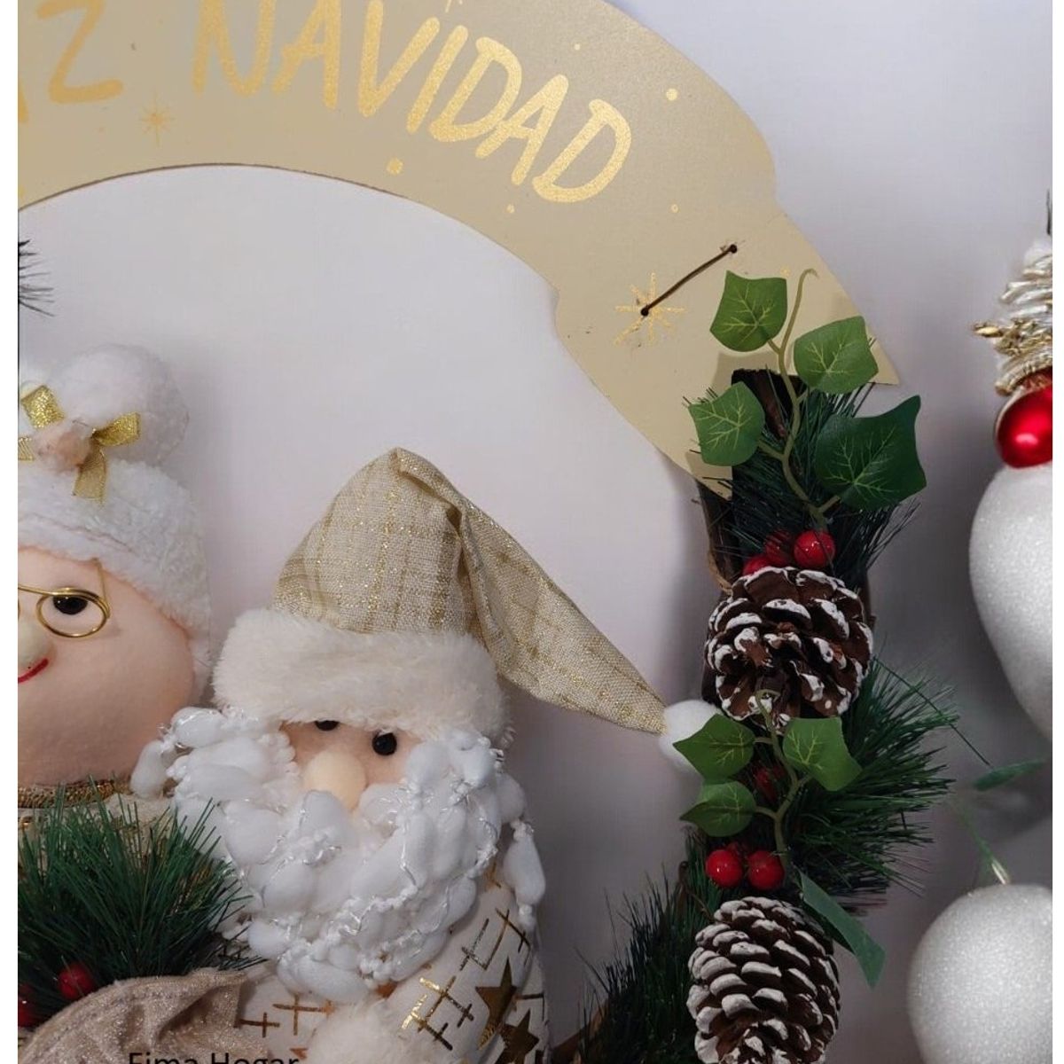 GENERICO - Corona de Navidad Grande colgante para pared y puerta dorado 50 cm