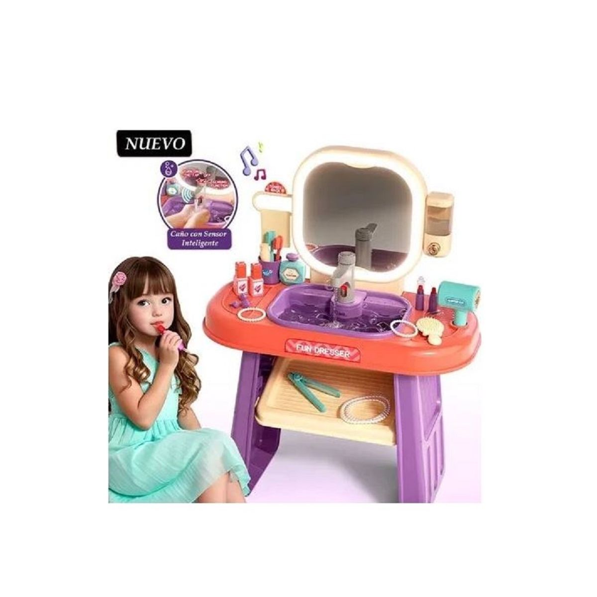 GENERICO - Tocador con Espejo Led Grande Con Sensor Efectos Luz y Sonidos
