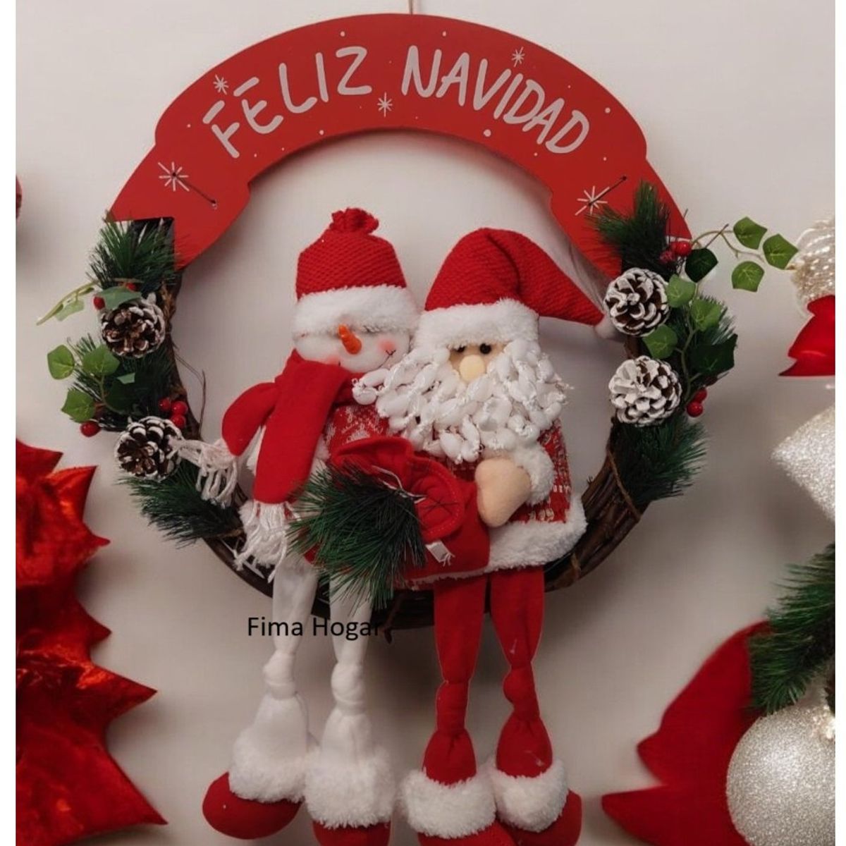 GENERICO - Corona de Navidad Grande colgante para pared y puerta rojo 50 cm