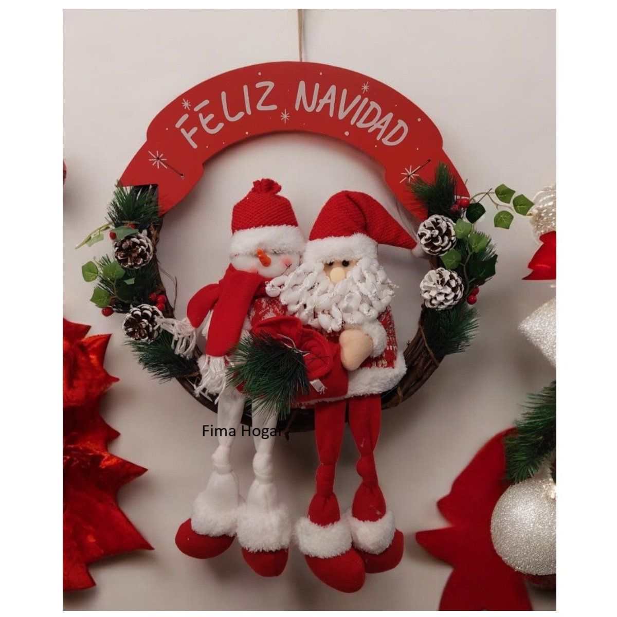 GENERICO - Corona de Navidad Grande colgante para pared y puerta rojo 50 cm