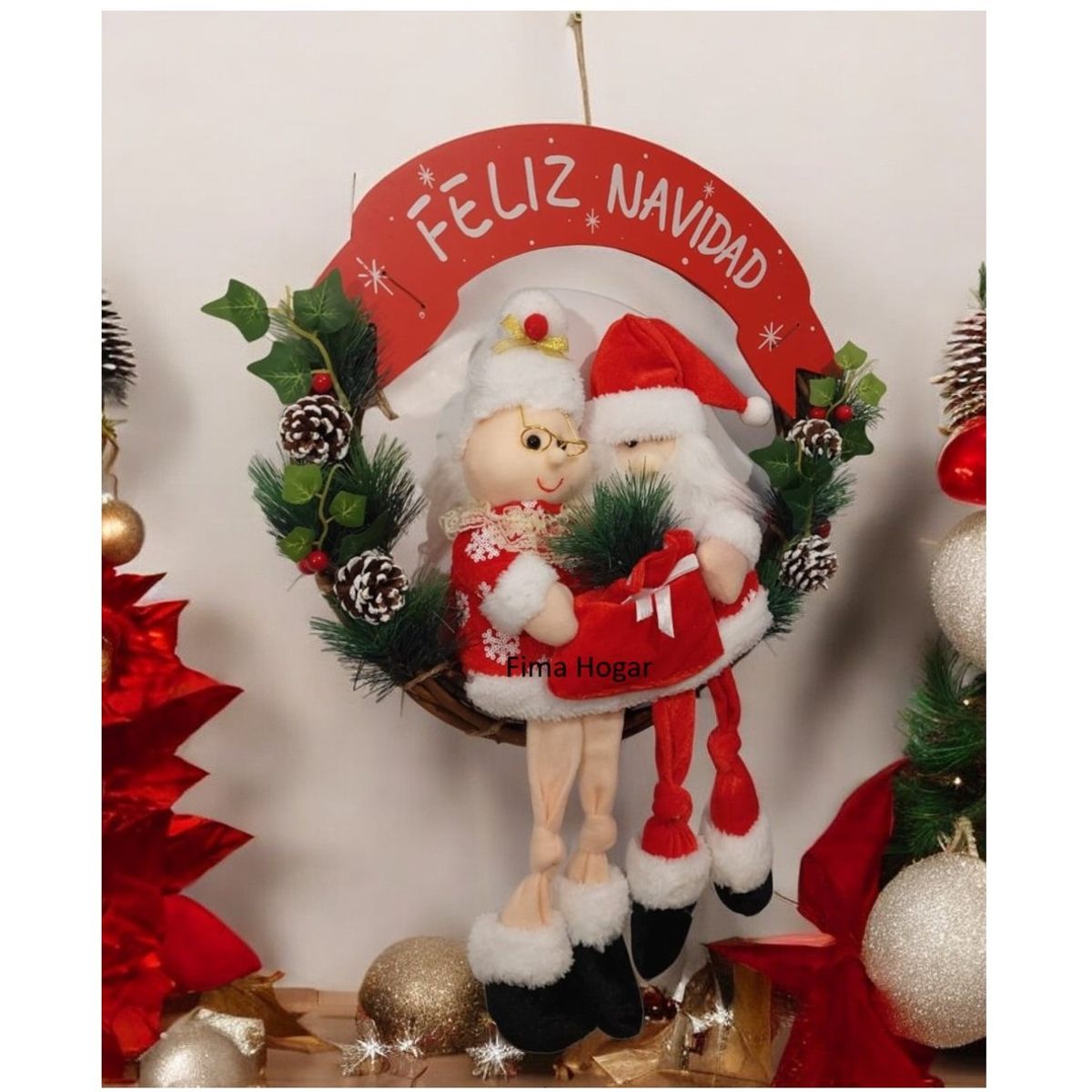 GENERICO - Corona de Navidad Grande colgante para pared y puerta rojo 50 cm