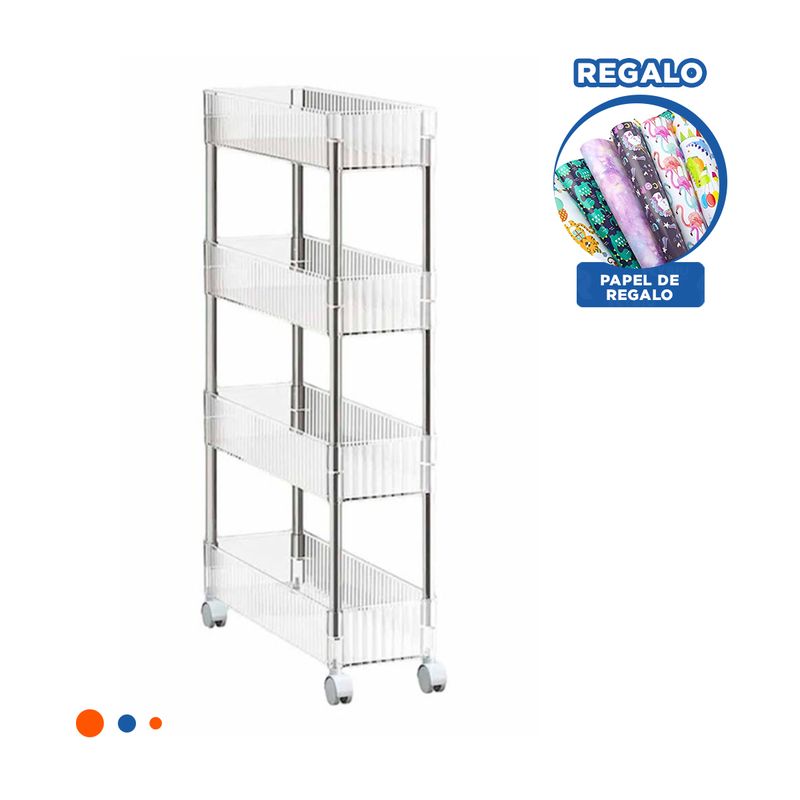 GENERICO - Carrito con Ruedas de 4 Niveles Acrilico Y+Papel de Regalo