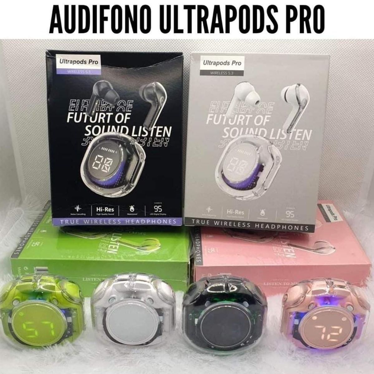 GENERICO - AUDIFONO BT ULTRAPODS PRO negro-blanco-rosado-celeste