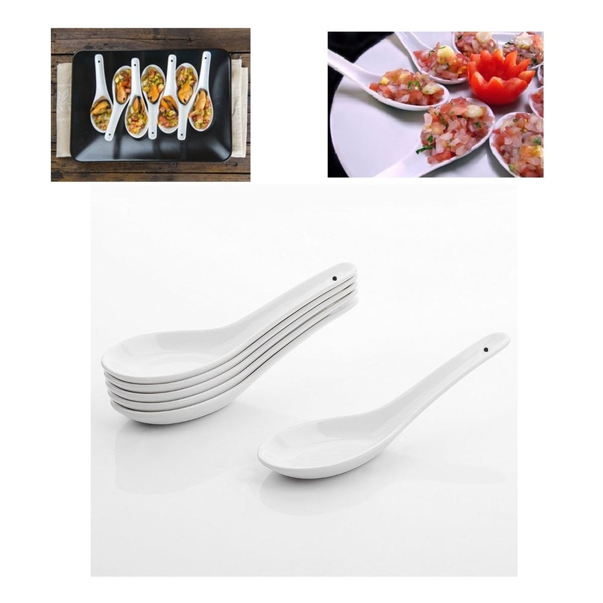 ICHIMATSU - Set de 12 Cucharas de Loza Chiferas, Ramen, Wonton - Blanco