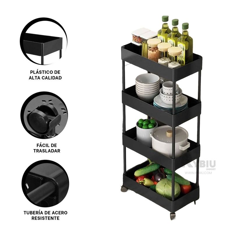 RYBIU IMPORT - Estante Seguro con Ruedas para Hogar Negro Y+Gift Stickers