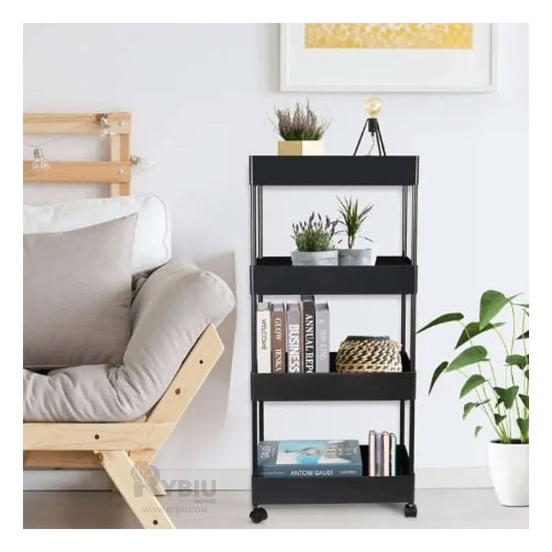 RYBIU IMPORT - Carrito Organizador de 4 Niveles en Negro Y+Regalo Agendita