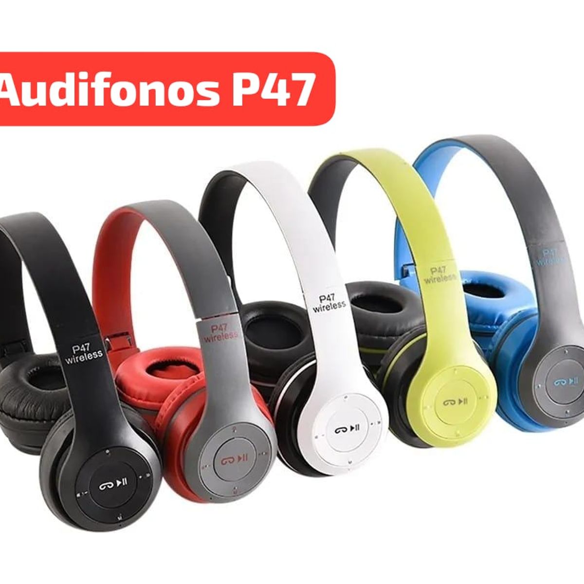 GENERICO - AUDIFONOS BT P47 NEGRO-BLANCO-CELESTE-ROJO-VERDE
