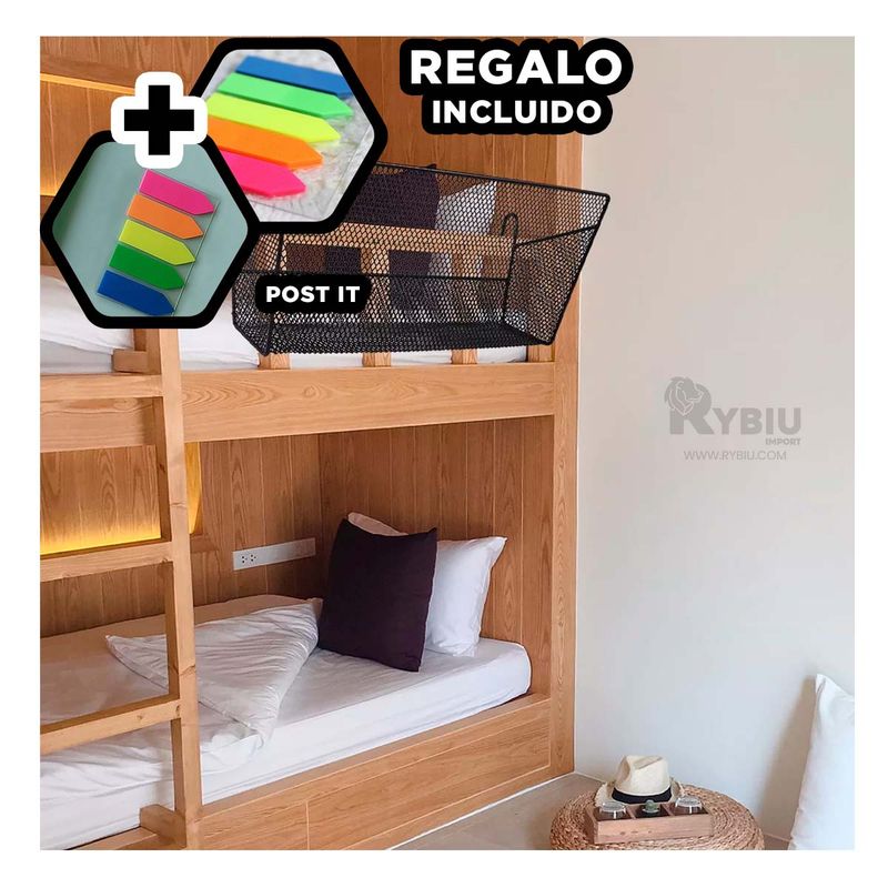 RYBIU IMPORT - Cesto para Puerta de Libros Color Negro Y+Post-it Adhesivos